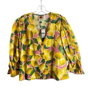 FARM Rio Vibrant Lemon Blouse in Pink and Yellow NWT $150